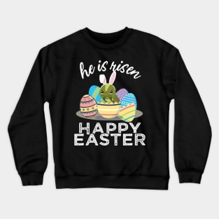 Cute Iguana Lizard Bunny Ears Easter Egg Hunt Risen Bible Crewneck Sweatshirt